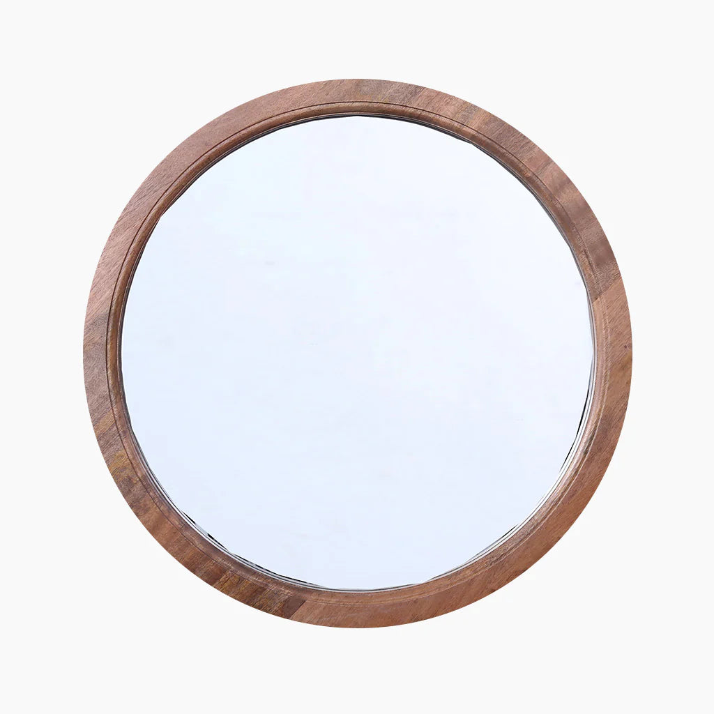 Crest Classic Brown Mango Wood Round Mirror