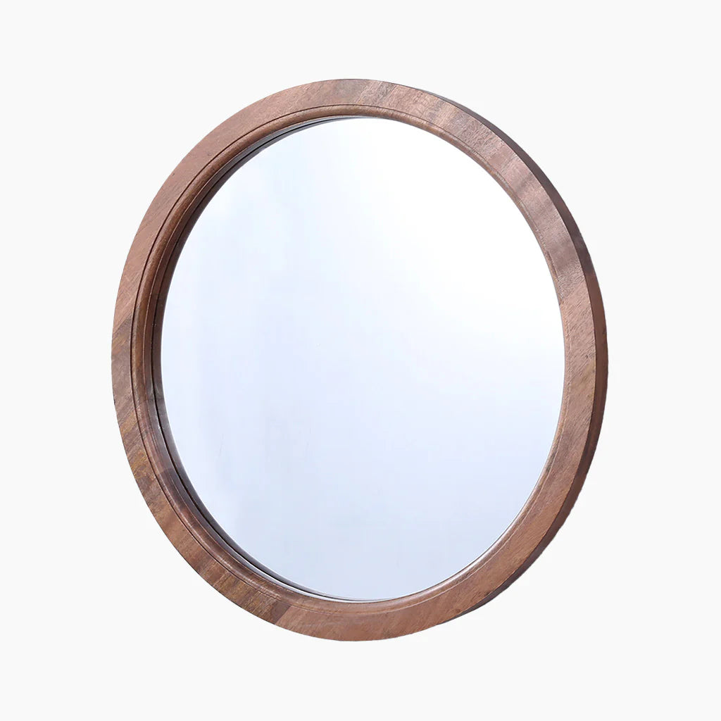 Crest Classic Brown Mango Wood Round Mirror