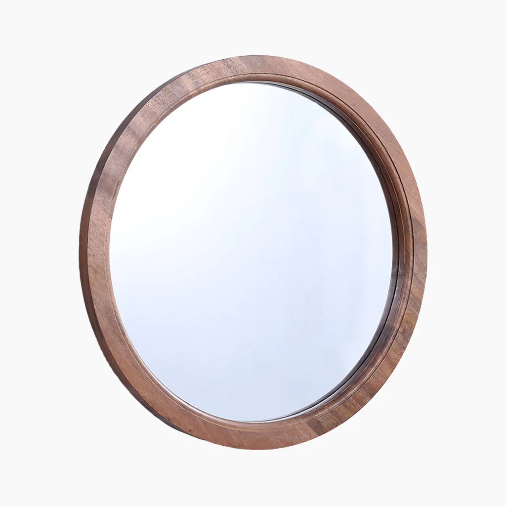 Crest Classic Brown Mango Wood Round Mirror