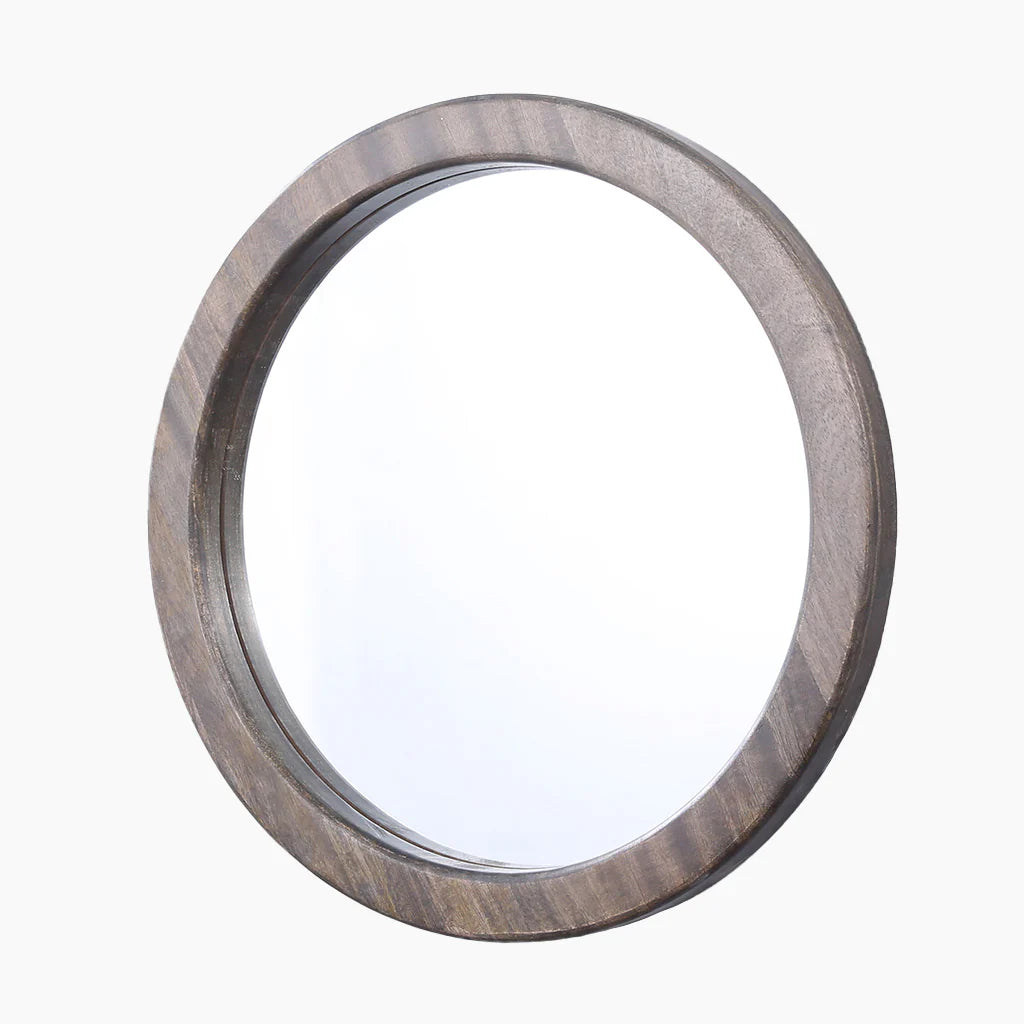 Joel Thick Grey Mango Wood Round Mirror