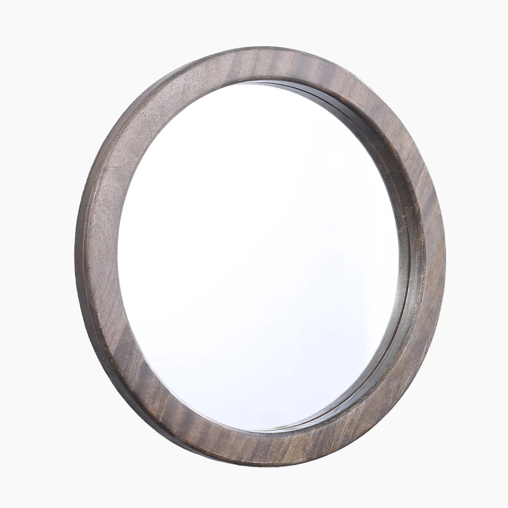 Joel Thick Grey Mango Wood Round Mirror