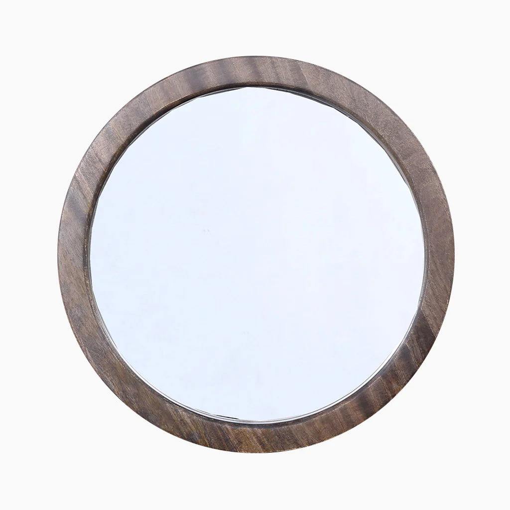 Joel Thick Grey Mango Wood Round Mirror