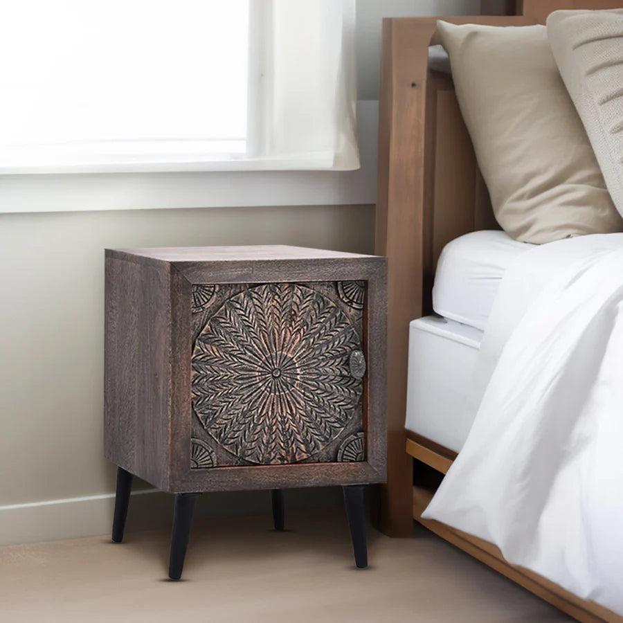 Reiki Mandala Wooden Side Table