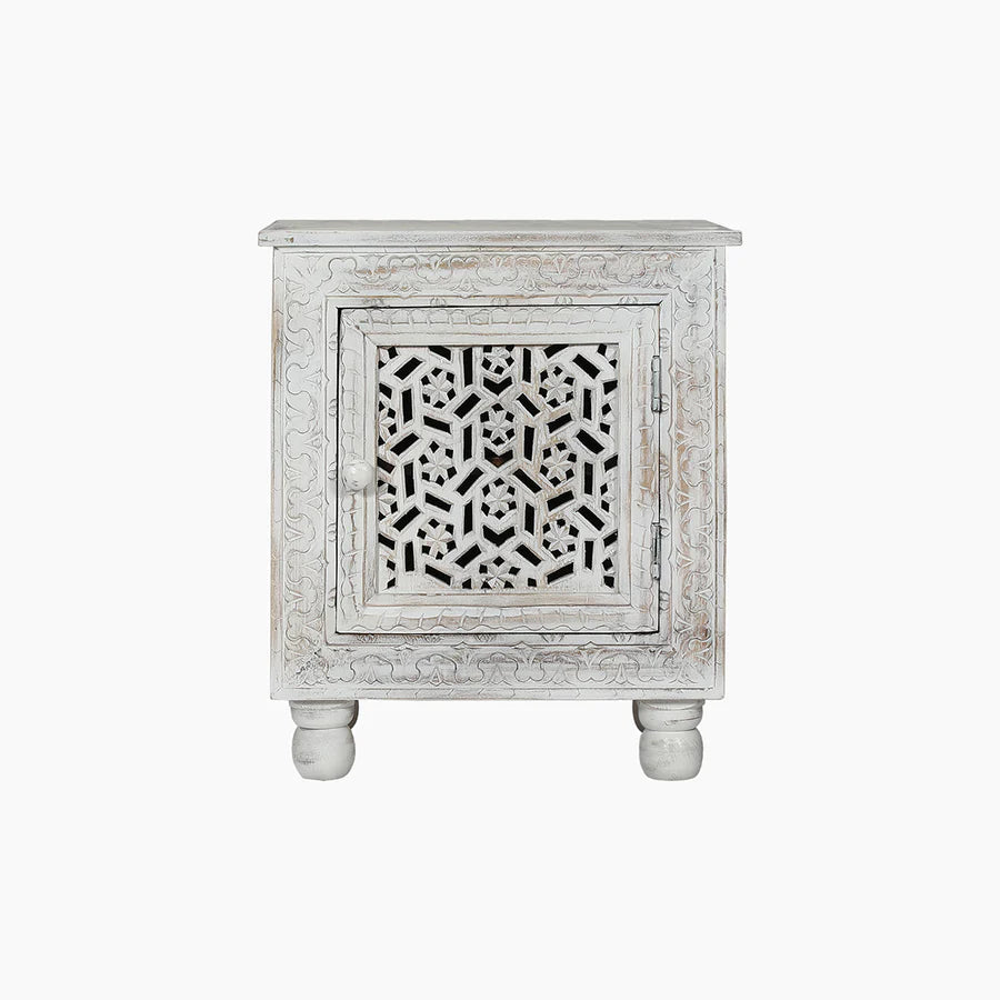 Sage Floral Carved Wooden Side Table