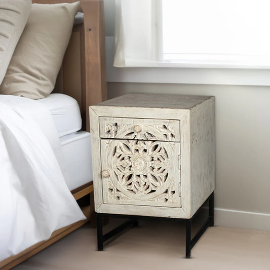 Alpana Cut Out Work Wooden Side/Bedside Table