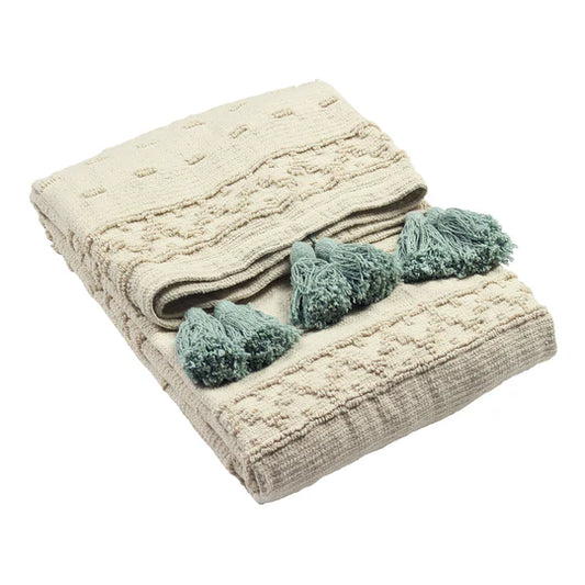 Furn. Boho Cotton Tufted Throw Seafoam 130 x 180cm