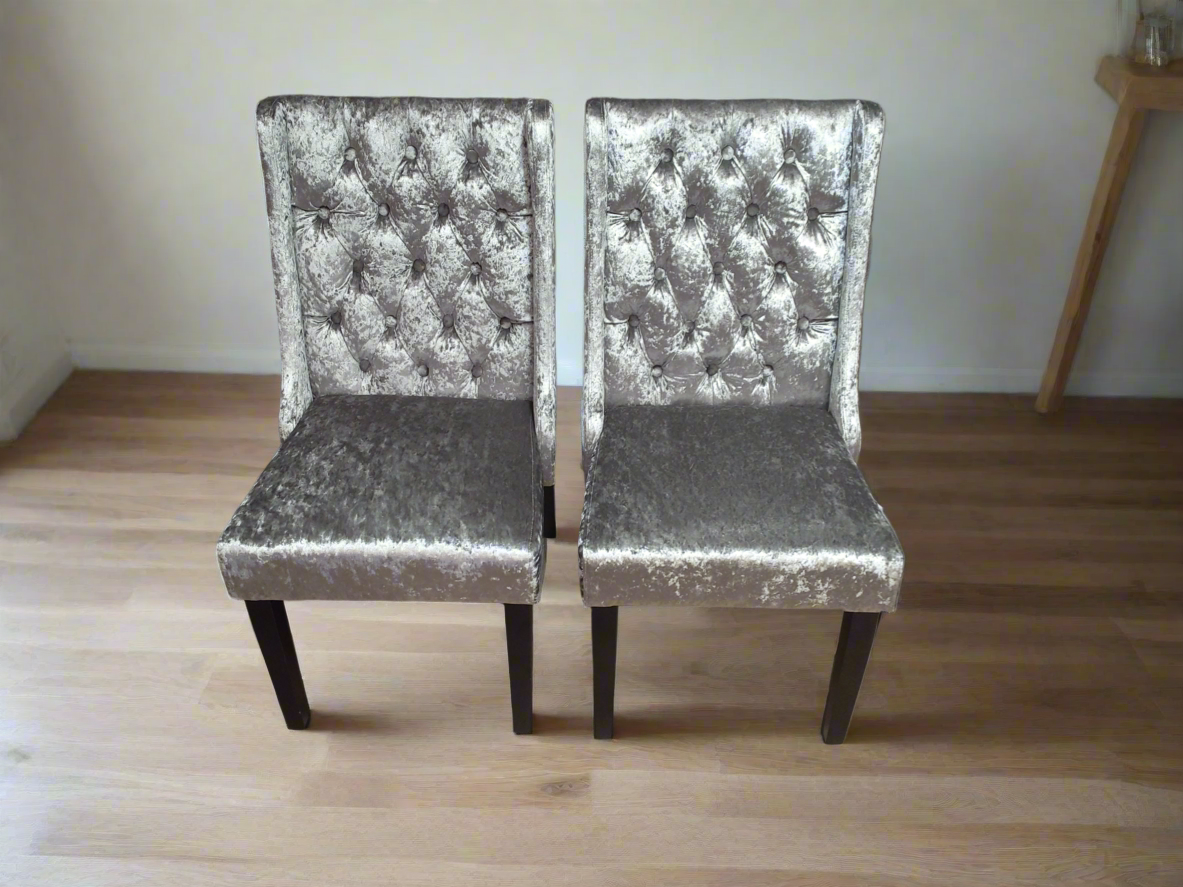 Set of Two Rosdorf Park Cooley Upholstered Dining Chairs in Silver