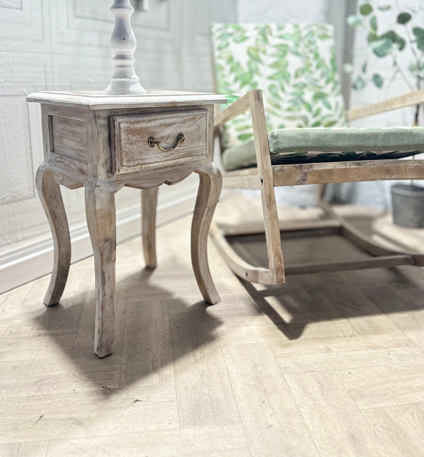 French Shabby Chic White-wash Wooden Side Table