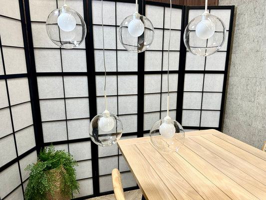 Masako LED Glass Diner Pendant, Ivory & Clear Glass