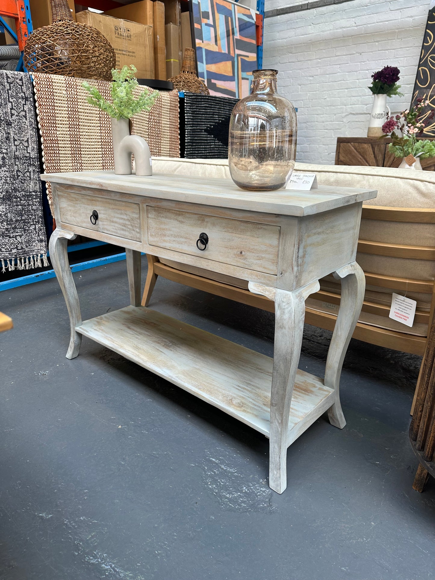 Sally Cottage Style Two Drawer Wooden Console Table