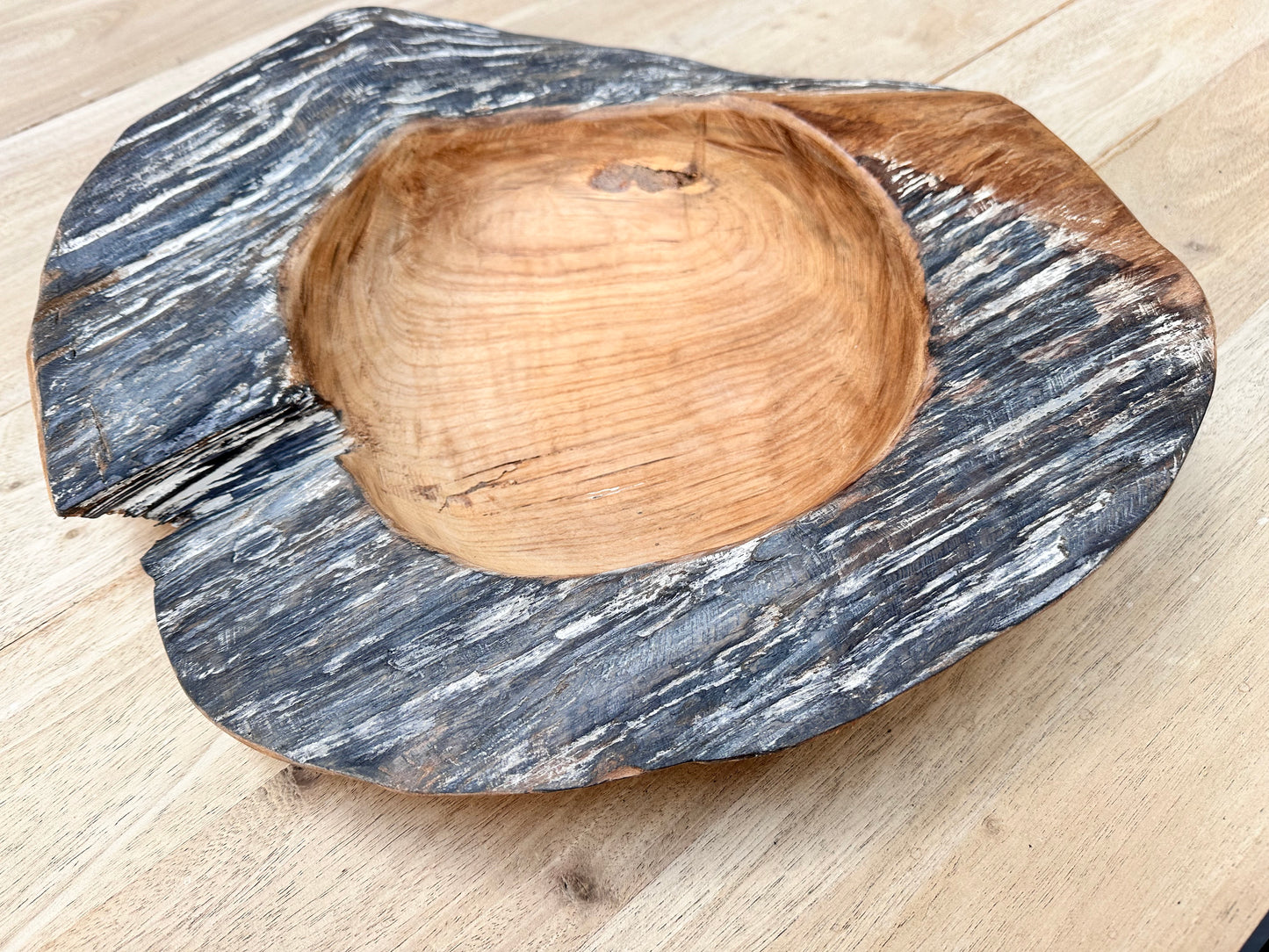 Large Teak Wood Bowl- Antique Black Wash