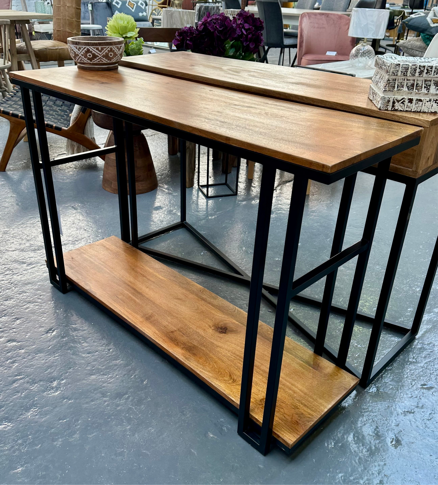 Two-Tier Open Shelf mango Wood Console Table