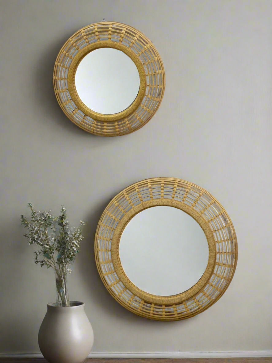 Set of Two Rattan Mirrors