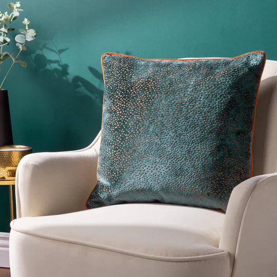 Estelle Spotted Cushion Teal/Rust