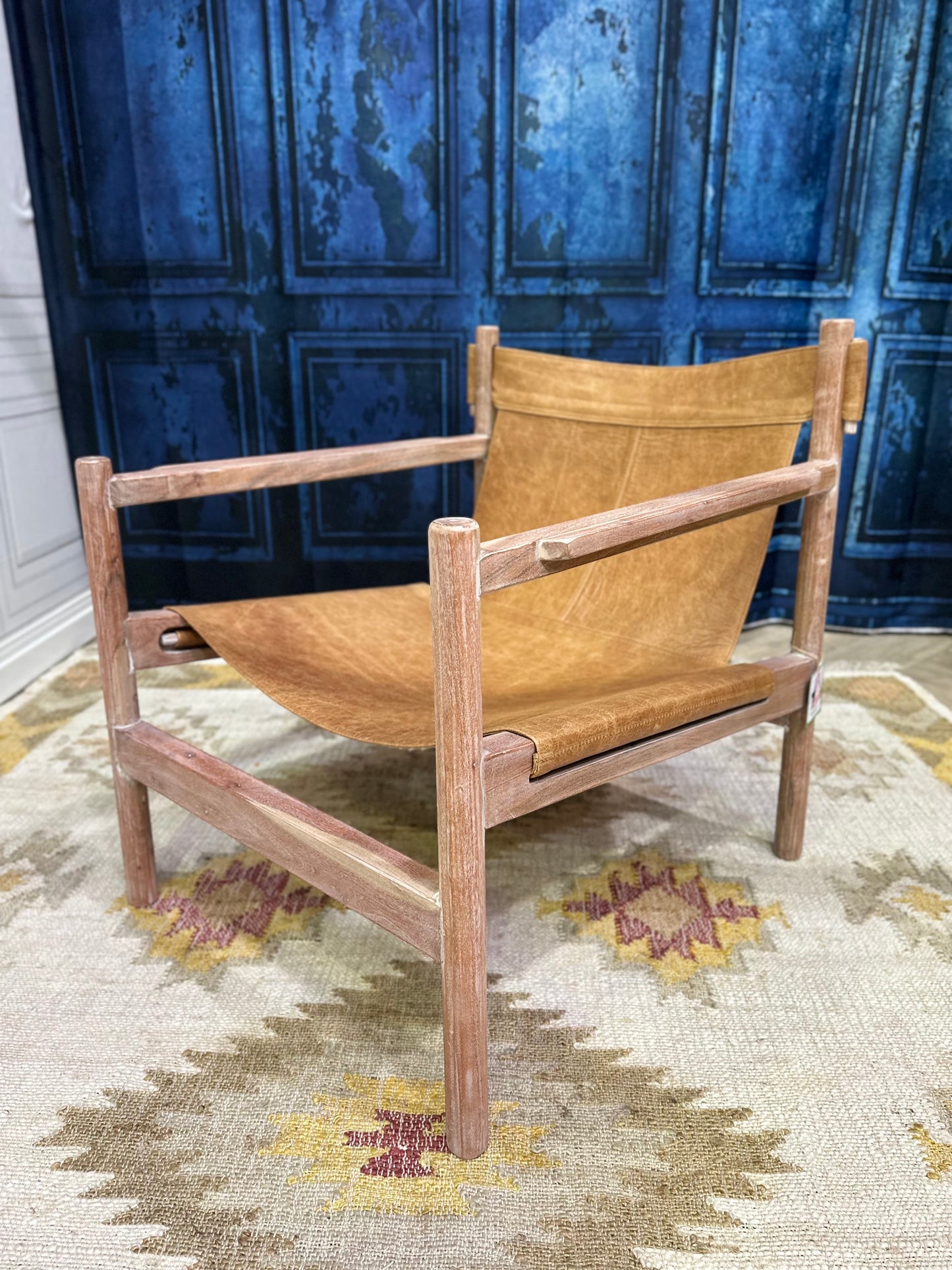 Odisha Wooden Frame Leather Accent Chair