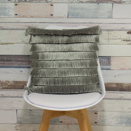 Furn Flicker Fringed Cushion Silver