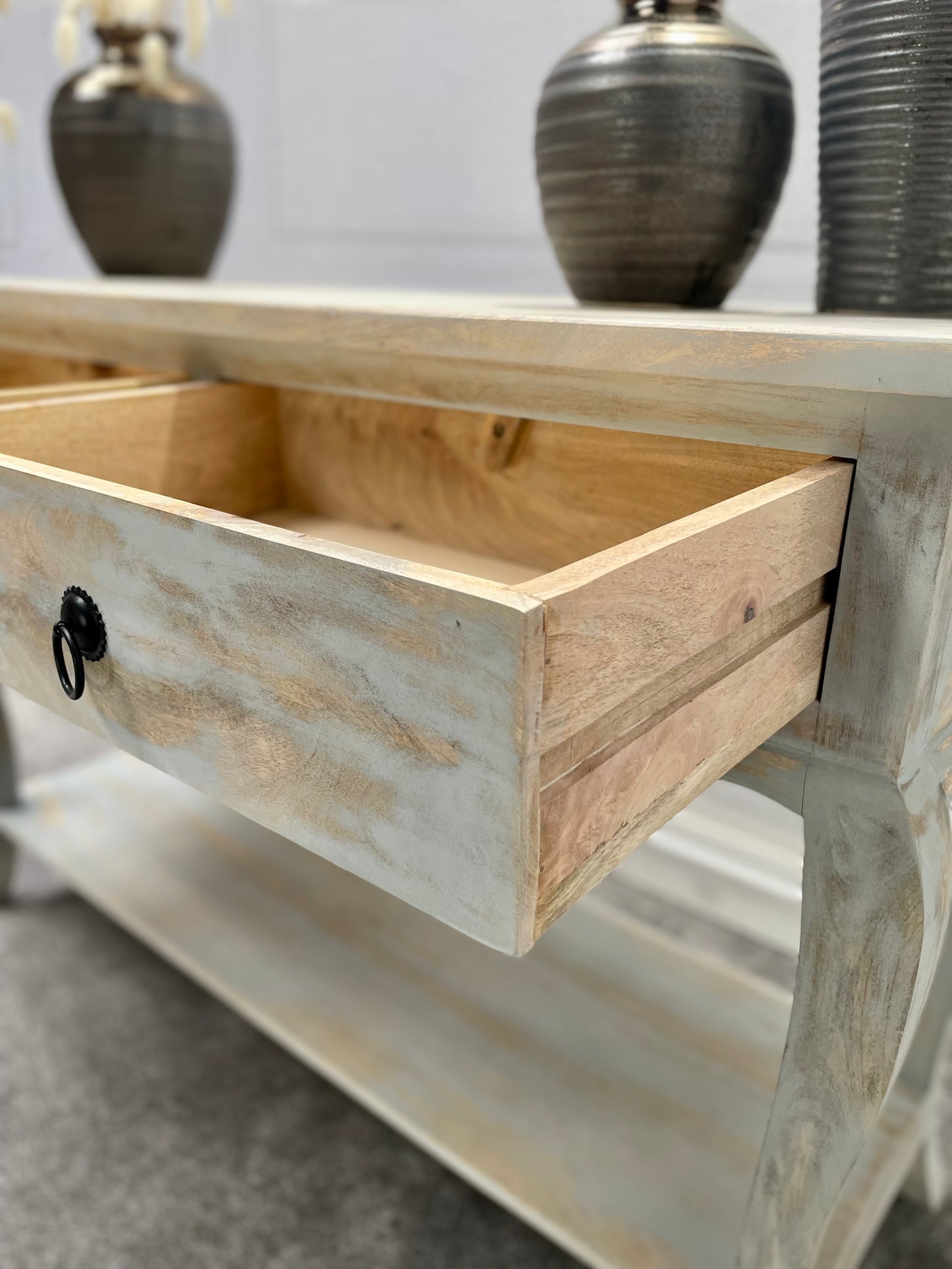 Cottage-chic Style Two Drawer Mango Wood Console Table