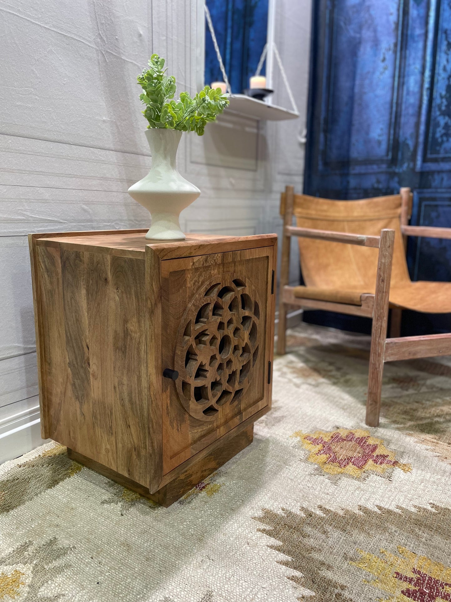 Flower of Life Side Table, Natural Mango Wood