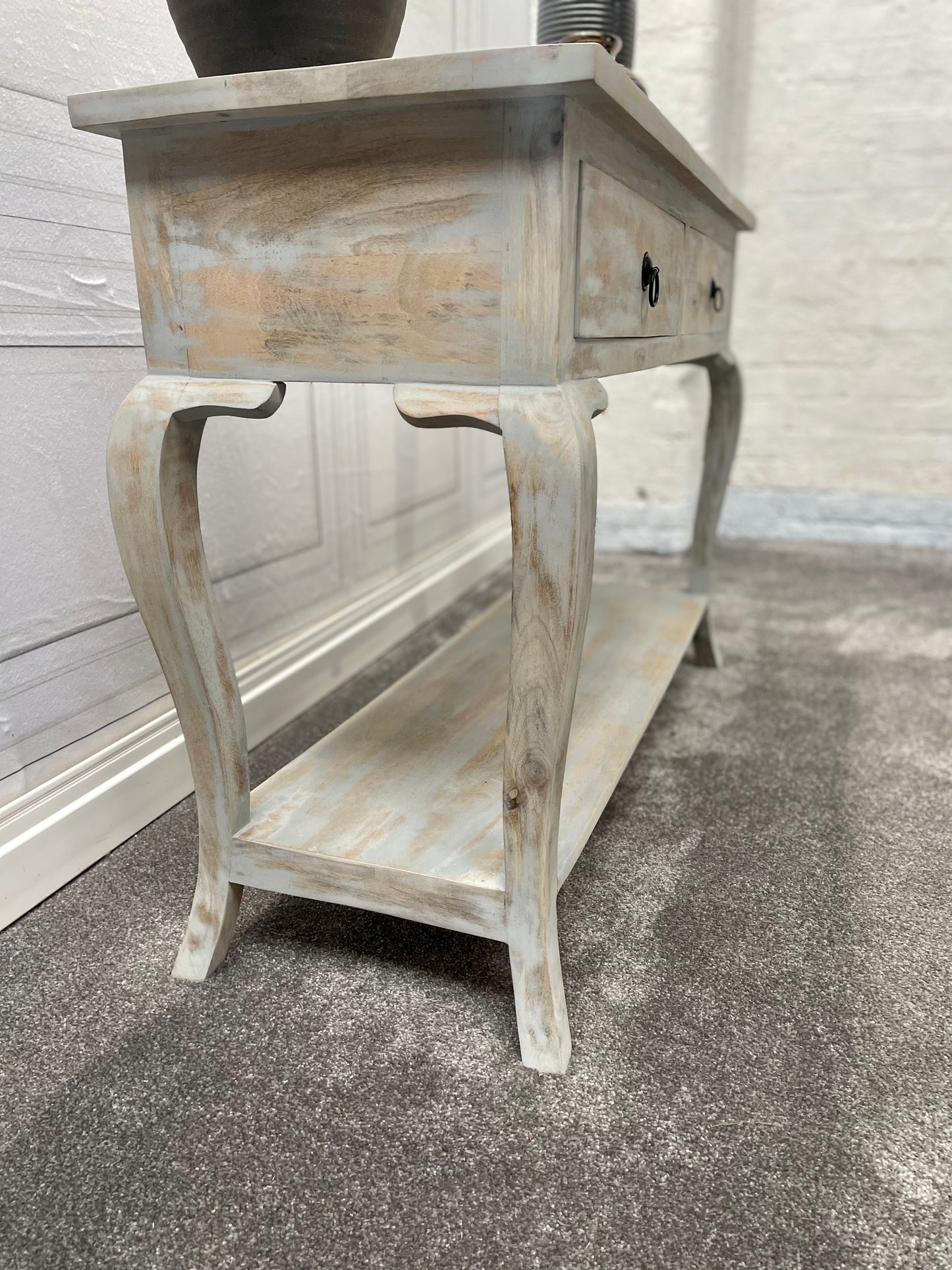 Cottage-chic Style Two Drawer Mango Wood Console Table