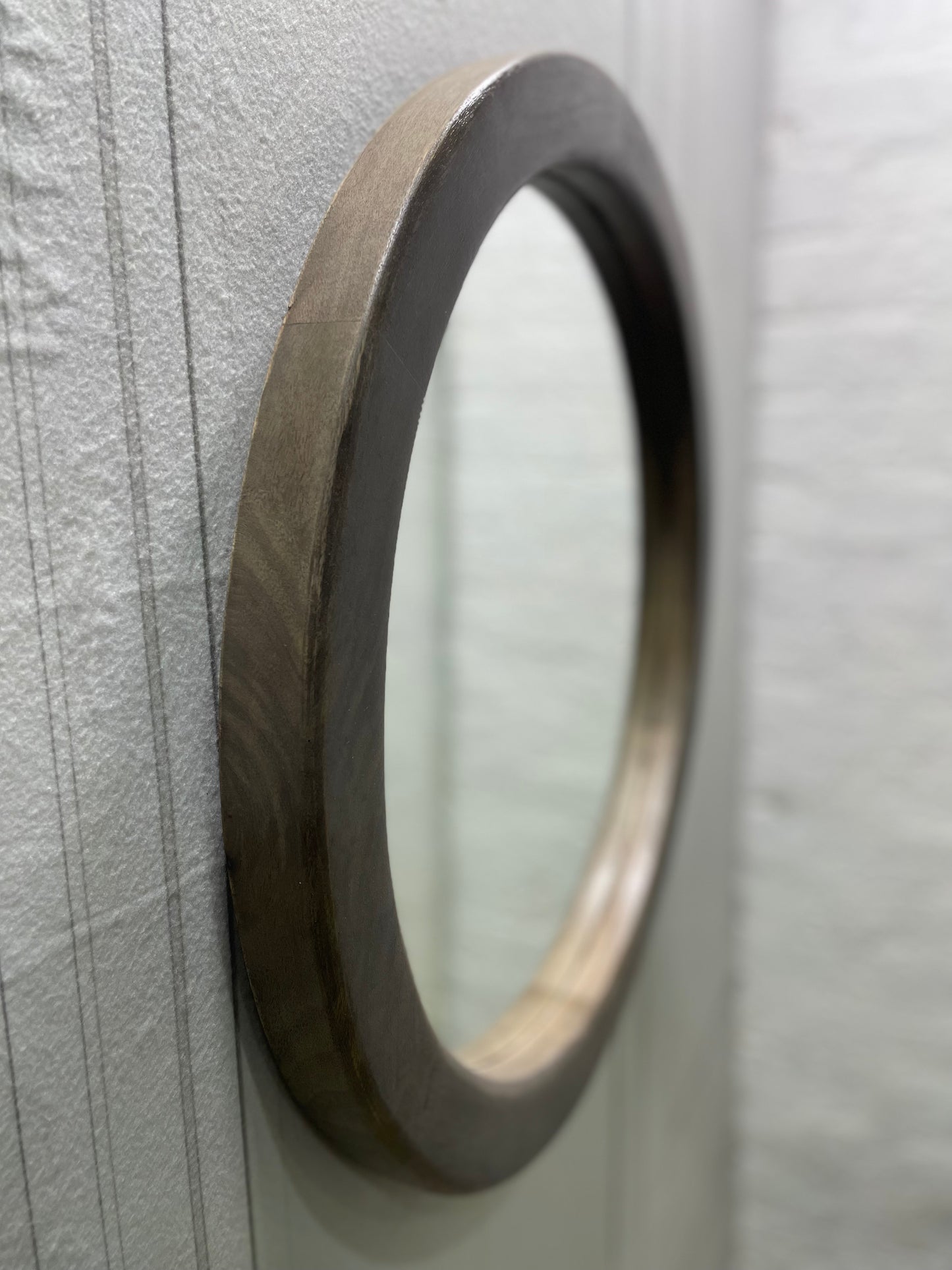 Joel Thick Grey Mango Wood Round Mirror