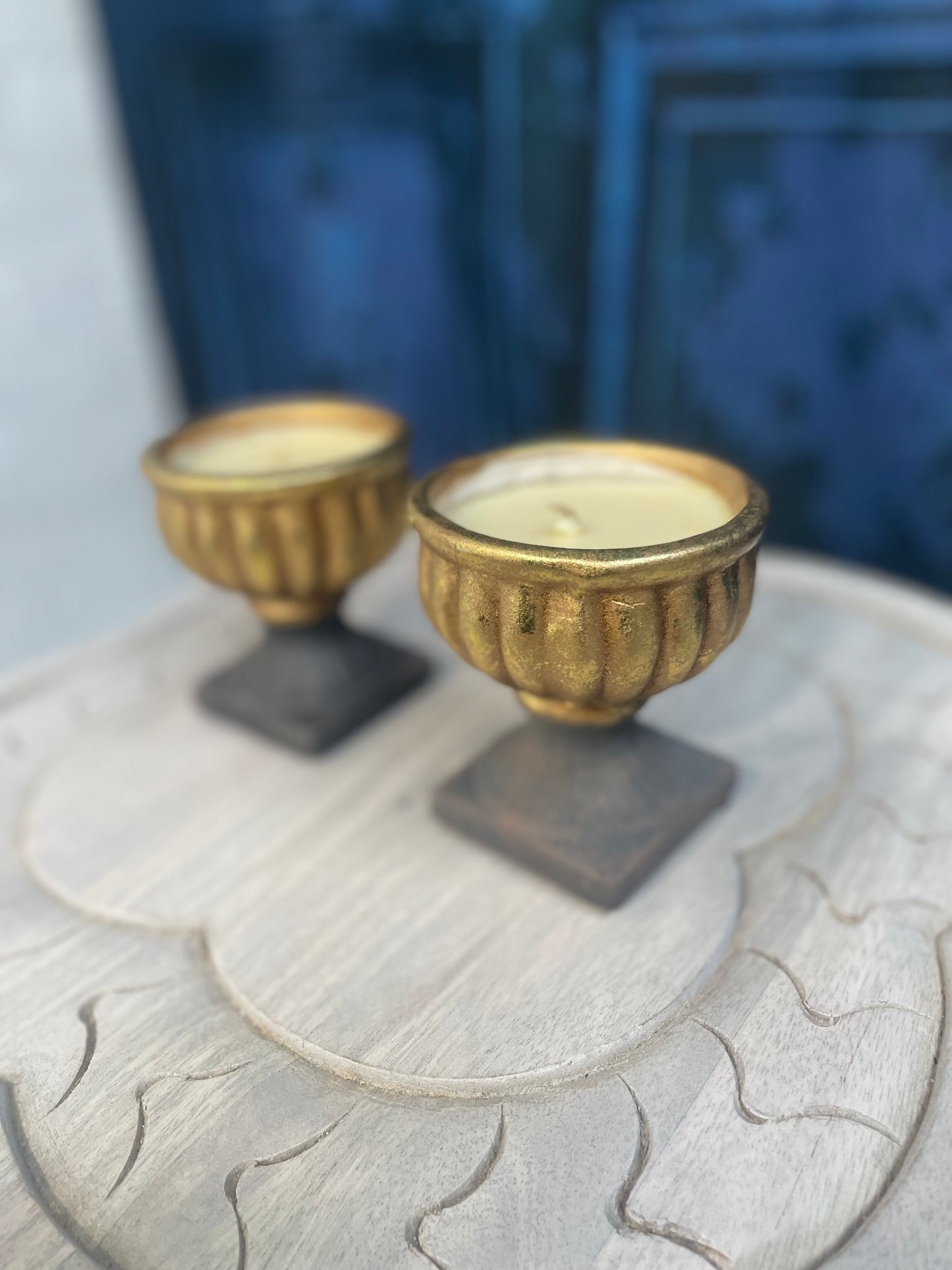 Pair of Antique Gold Candles With Black Base