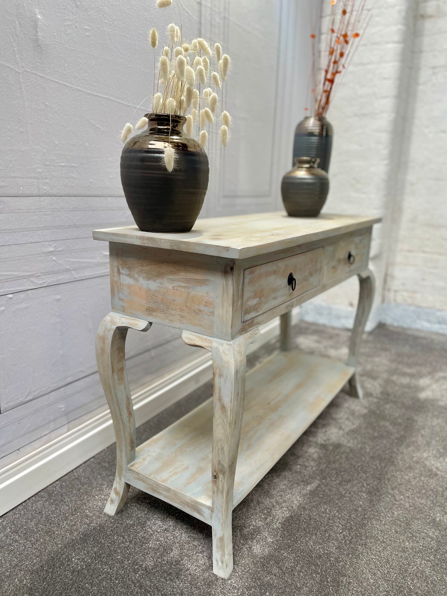 Cottage-chic Style Two Drawer Mango Wood Console Table