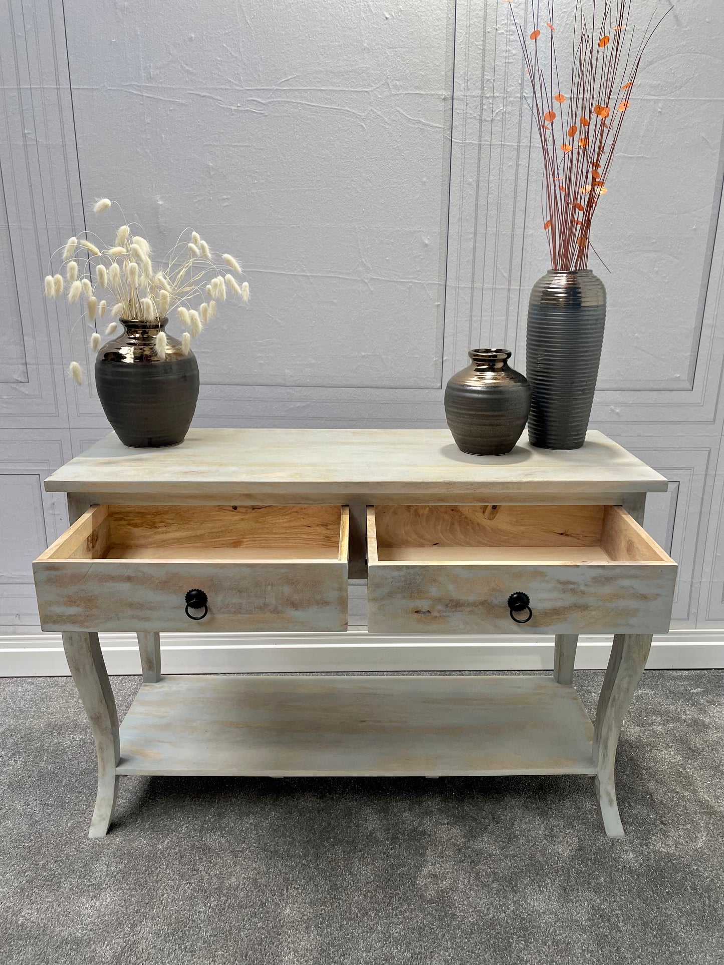 Cottage-chic Style Two Drawer Mango Wood Console Table