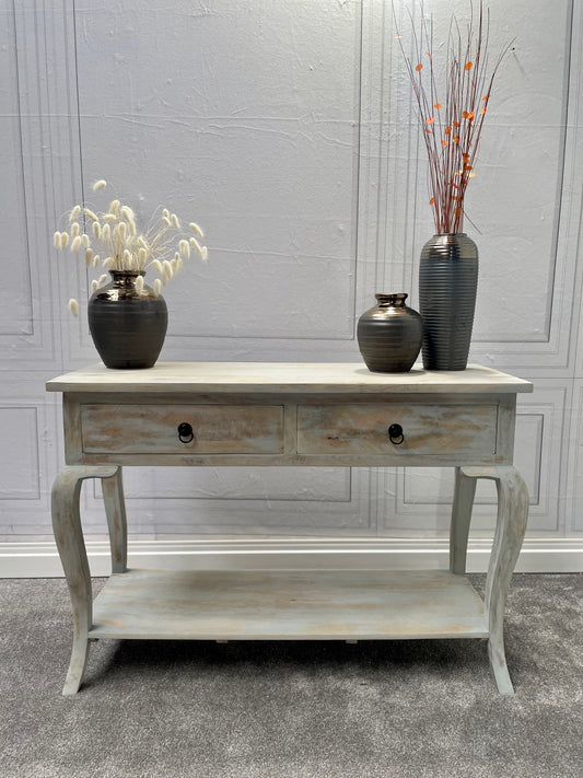 Cottage-chic Style Two Drawer Mango Wood Console Table