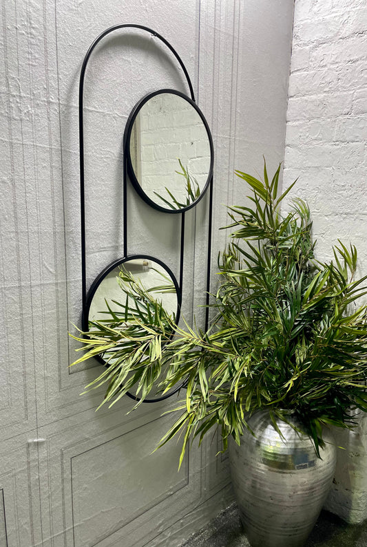 Yard Abstract Double Round Circular Wall Mirror Black