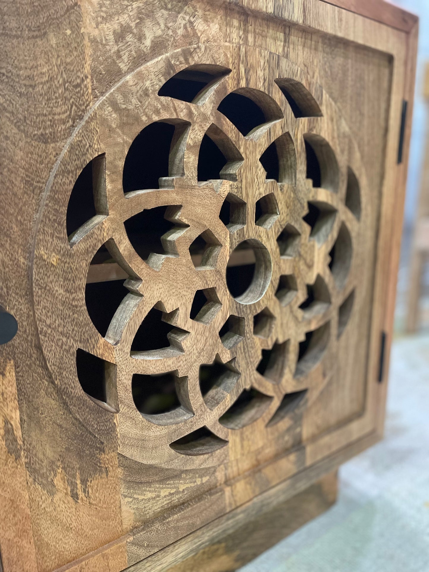 Flower of Life Side Table, Natural Mango Wood