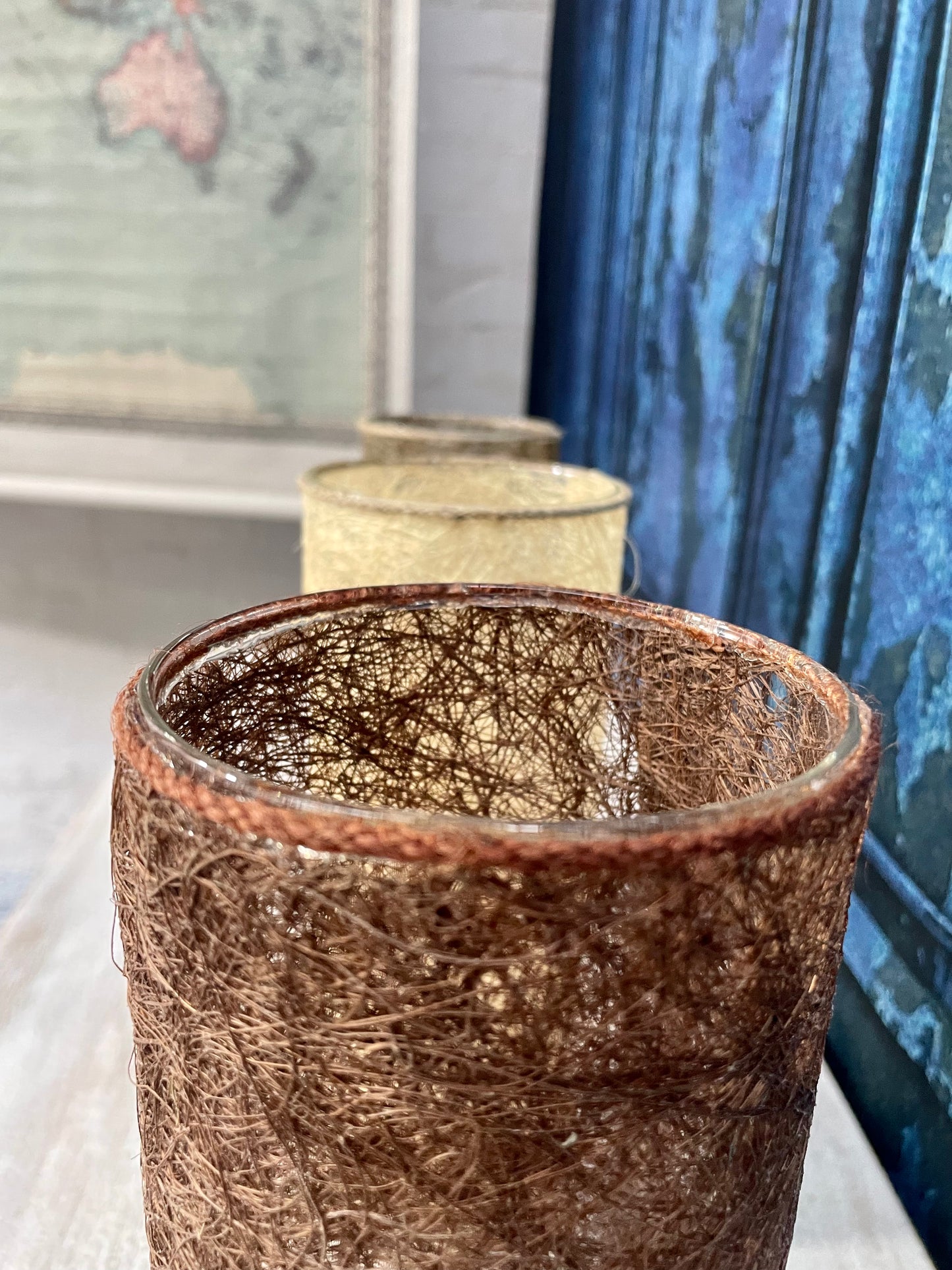 Set Of 3 Small Textured Hurricane Vases