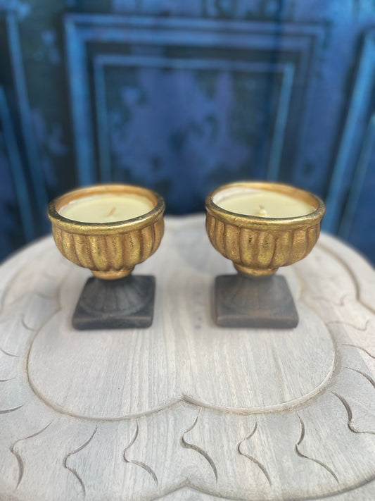 Pair of Antique Gold Candles With Black Base