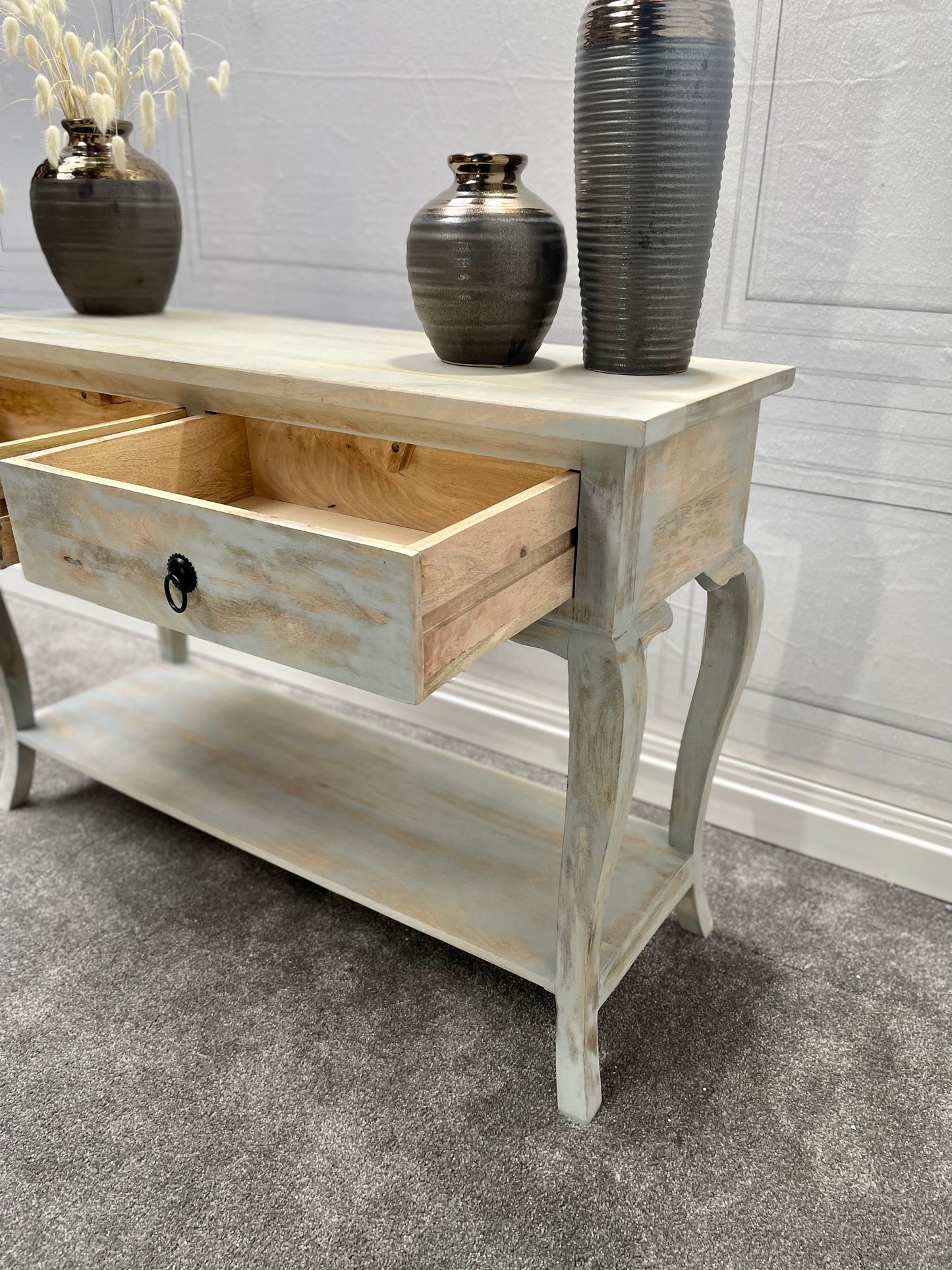 Cottage-chic Style Two Drawer Mango Wood Console Table