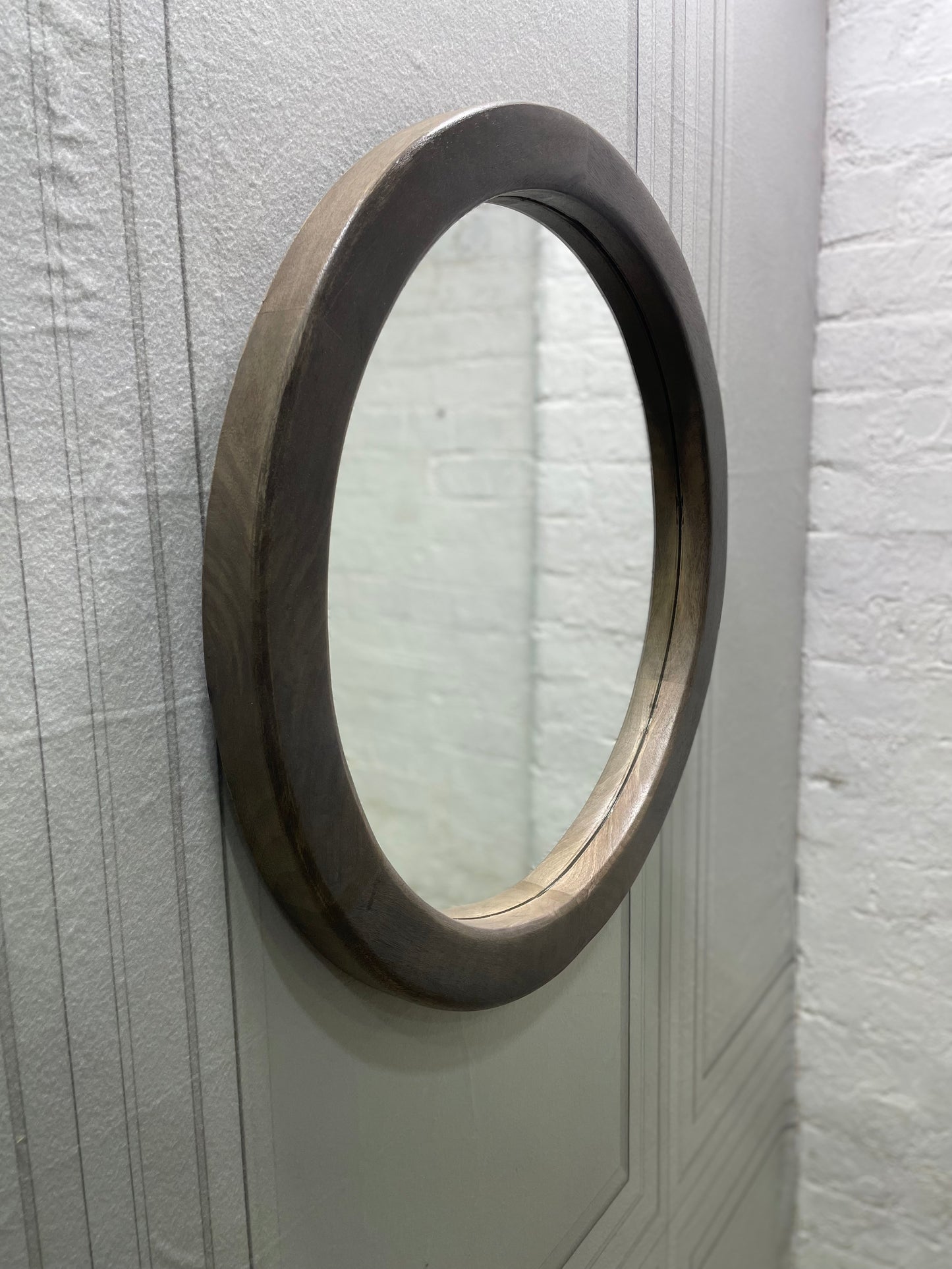 Joel Thick Grey Mango Wood Round Mirror