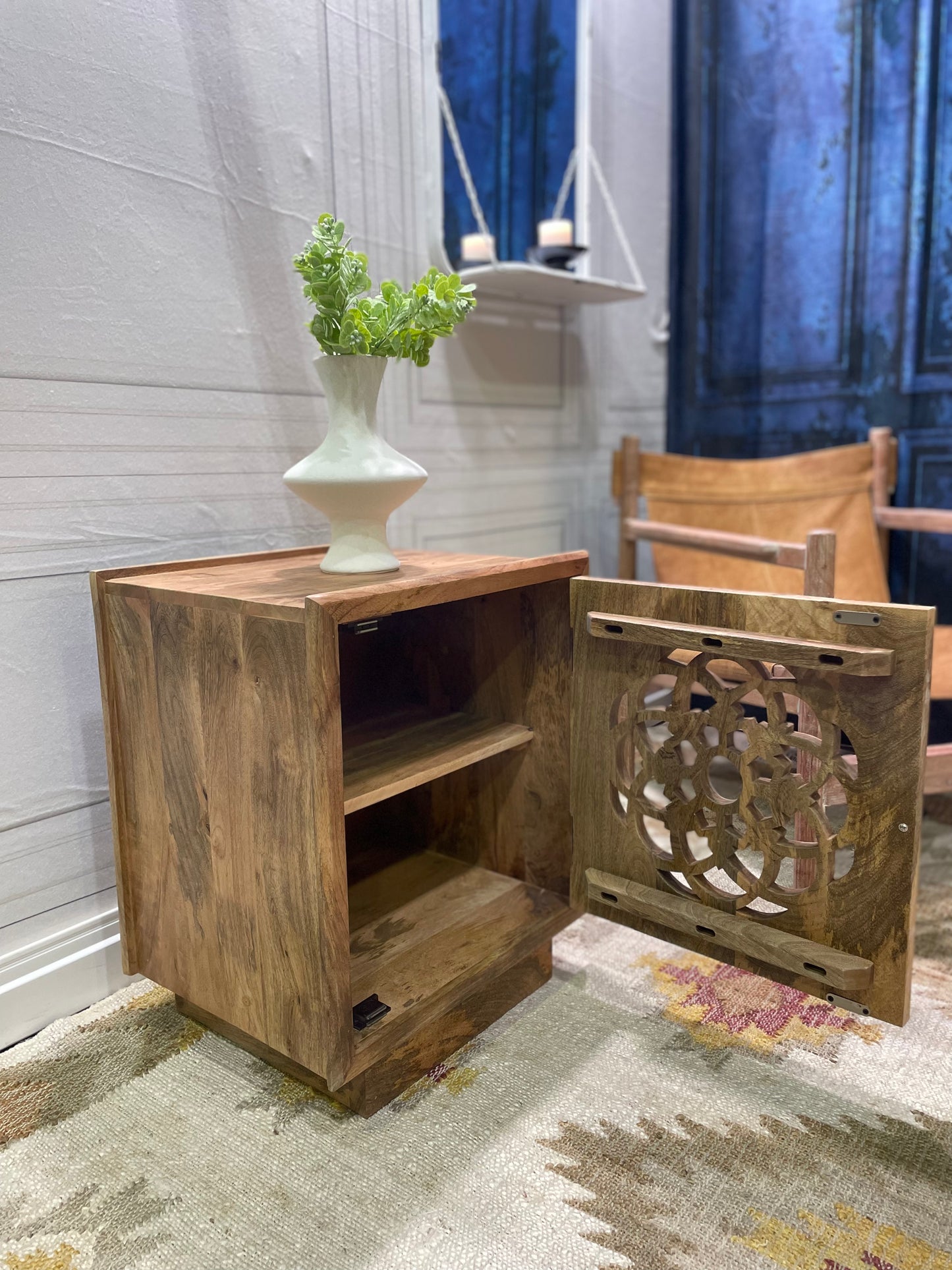 Flower of Life Side Table, Natural Mango Wood