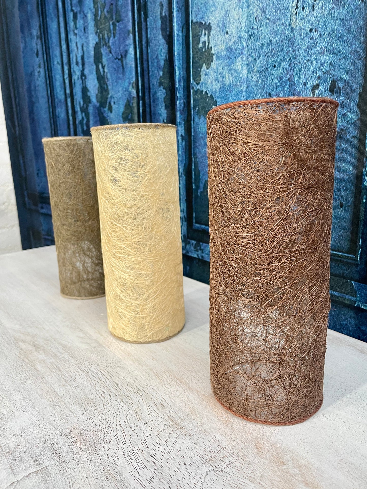 Set Of 3 Small Textured Hurricane Vases