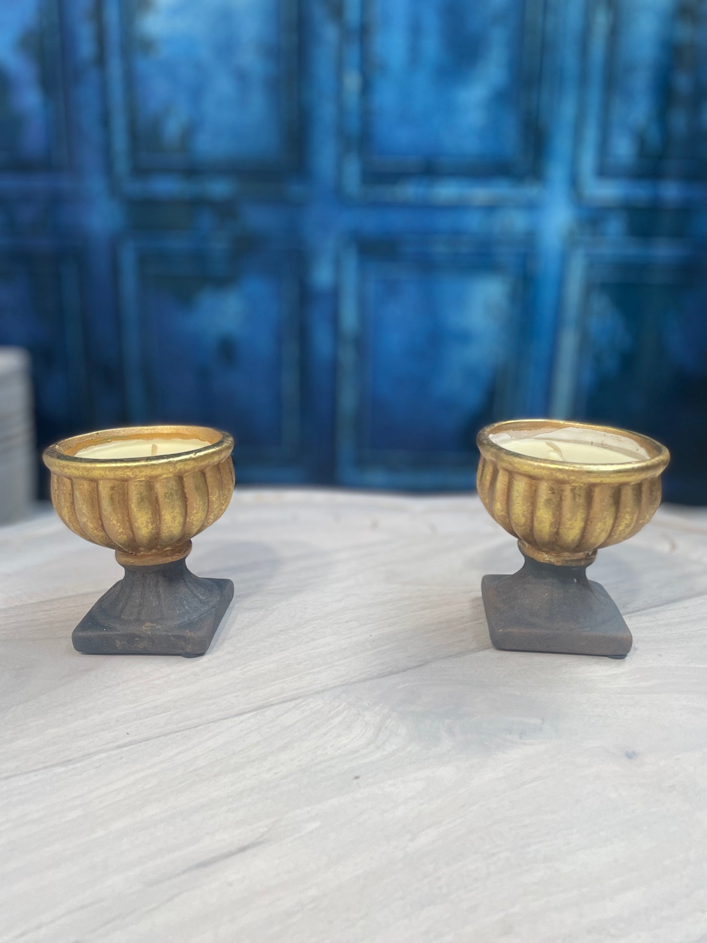 Pair of Antique Gold Candles With Black Base