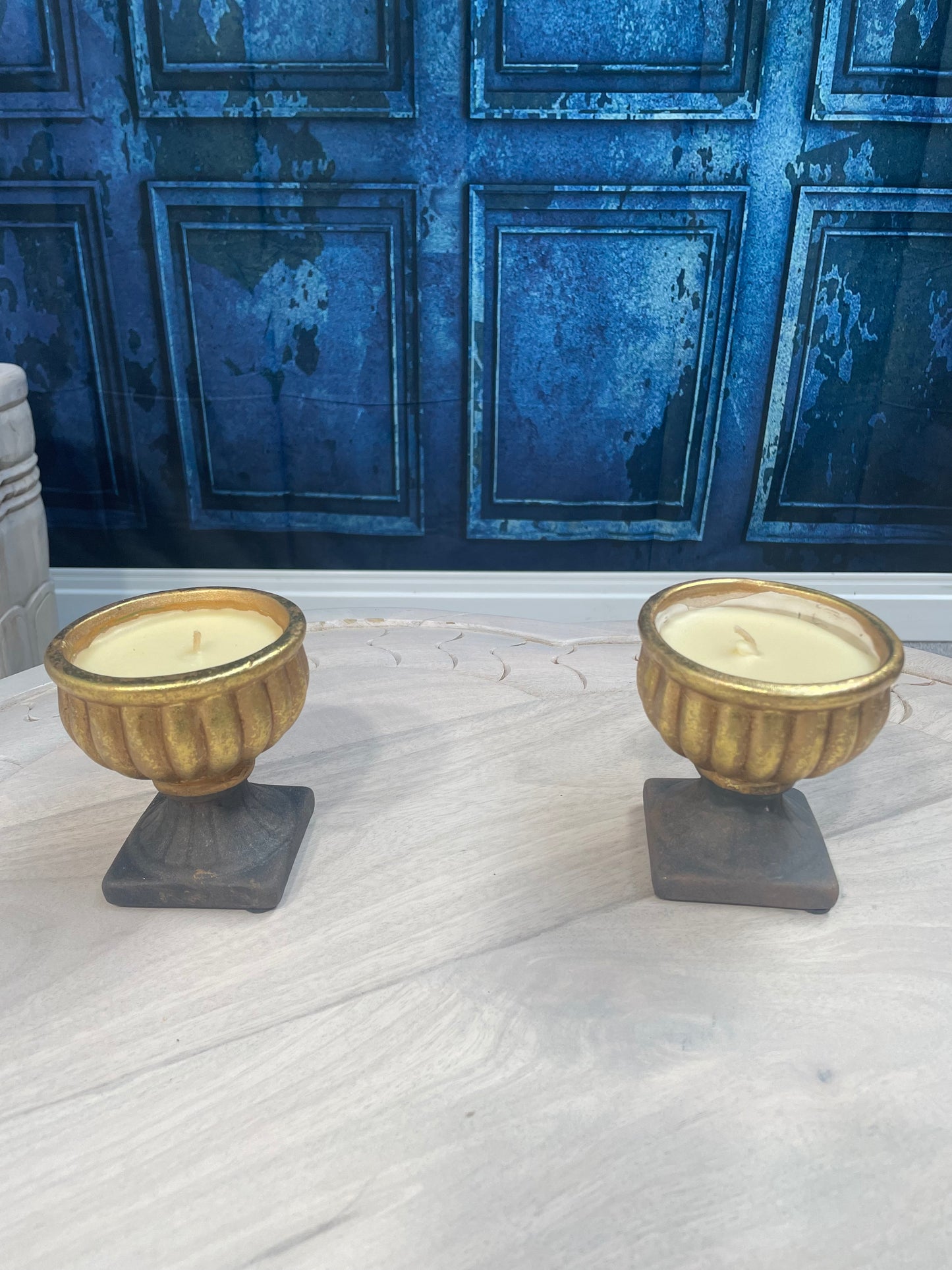 Pair of Antique Gold Candles With Black Base