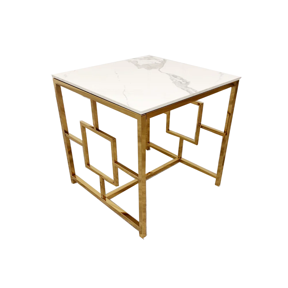 Geo Gold Lamp Table with Polar White Sintered Top