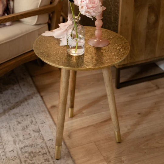 Voyage Maison Isadora Embossed Side Table Antique Brass