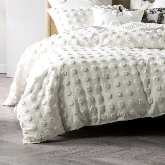 Haze Tufted 100% Cotton Duvet Cover Set White (king)