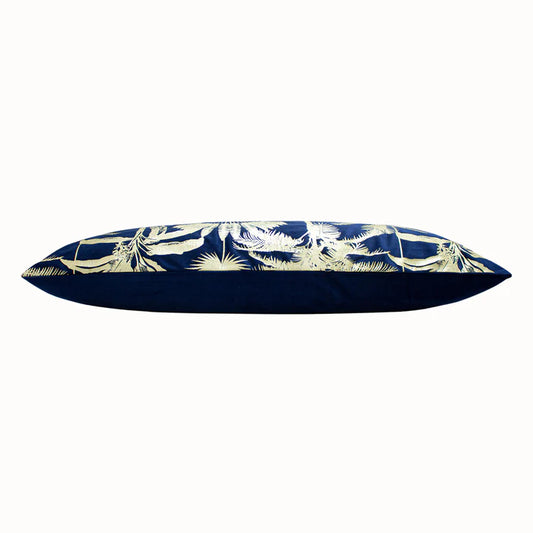 Paoletti Malaysian Palm Foil Printed Cushion Navy