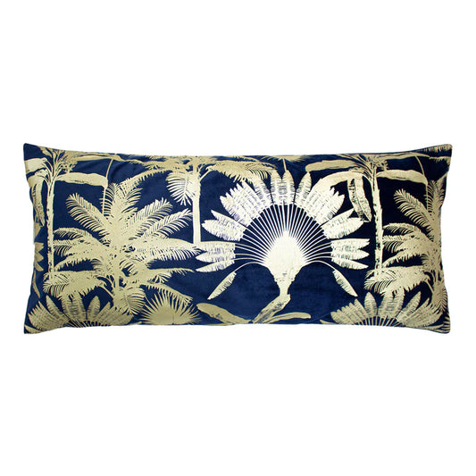 Paoletti Malaysian Palm Foil Printed Cushion Navy