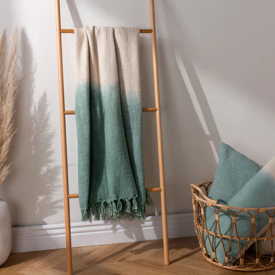 Furn Mizu Dip Dye Fringed Throw Eucalyptus