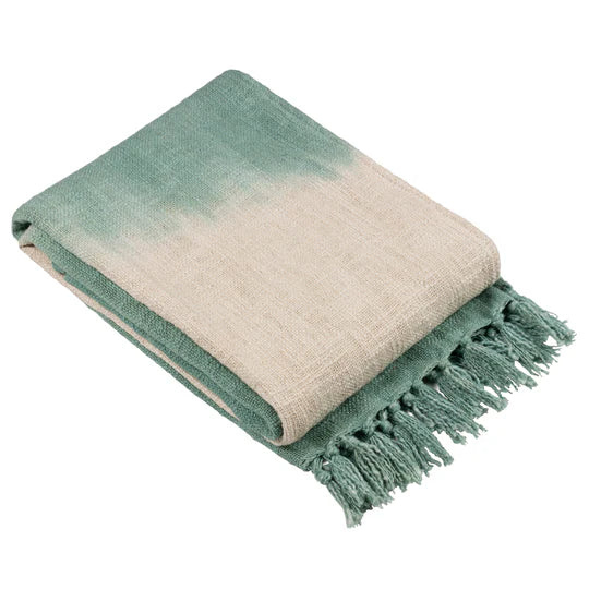 Furn Mizu Dip Dye Fringed Throw Eucalyptus