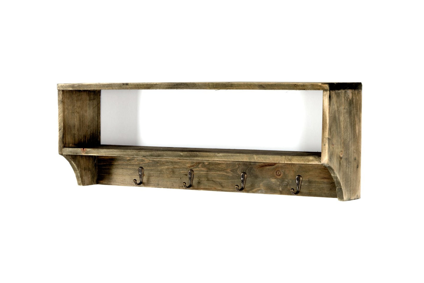 Wooden Wall Shelf with 4 Hooks 54 x 10 x 18 cm - Dark Brown