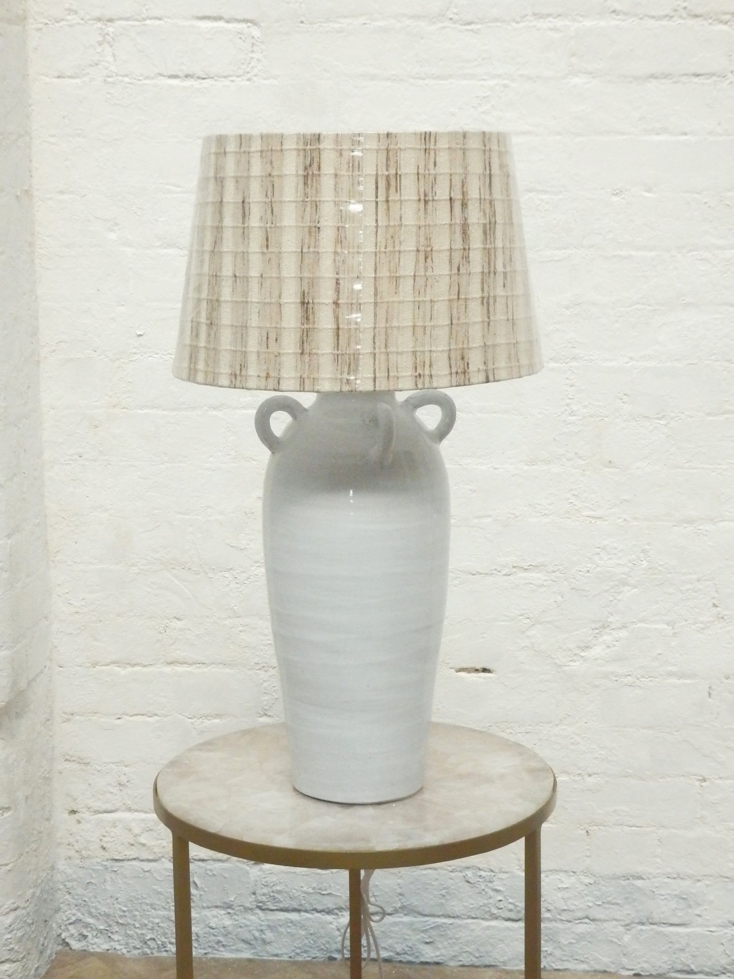 Handled White Table Lamp