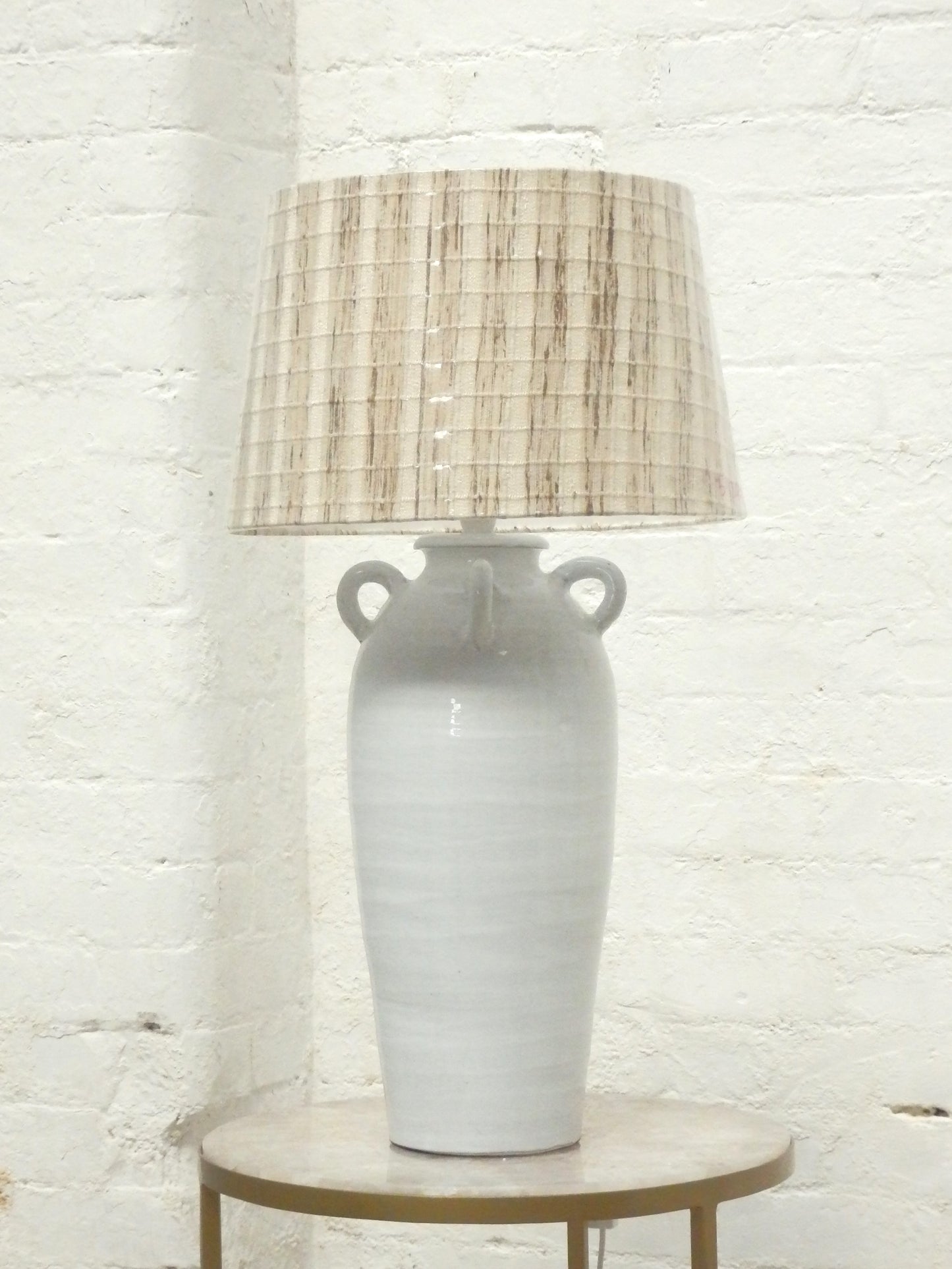 Handled White Table Lamp