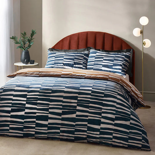 HÖEM Piper Abstract Cotton Rich Reversible Duvet Cover Set Dusk/Bronze Double