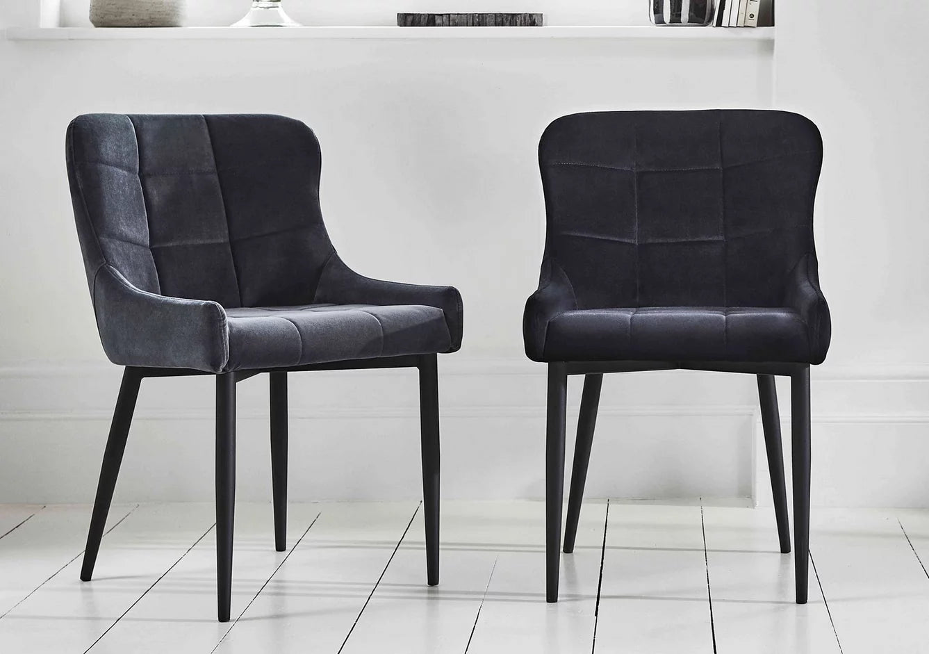 Furniture Village Set of 2 Kos Velvet Dining Chair - Black